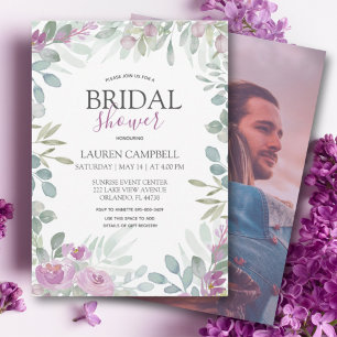 Rustik Watercolor Rosa Blommigt Photo Möhippa Inbjudningar