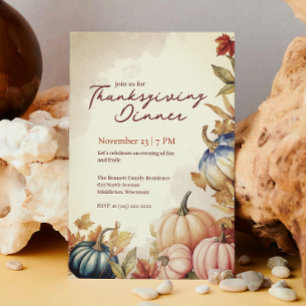 Rustik Watercolor Rosa Orange Pumpkin-Thanksgiving Inbjudningar