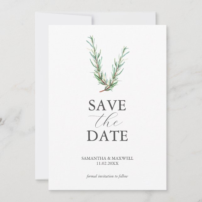 Rustik Watercolor Rosemary Save Date Spara Datumet (Framsida)