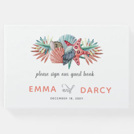 Rustik Watercolor Seashells Starfish Beach Wedding Gästböcker