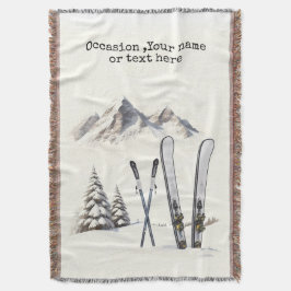 Rustik Watercolor Ski Snö Träd bergsvinter Filt