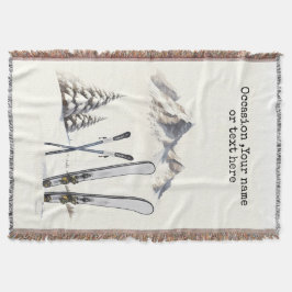 Rustik Watercolor Ski Snö Träd bergsvinter Filt