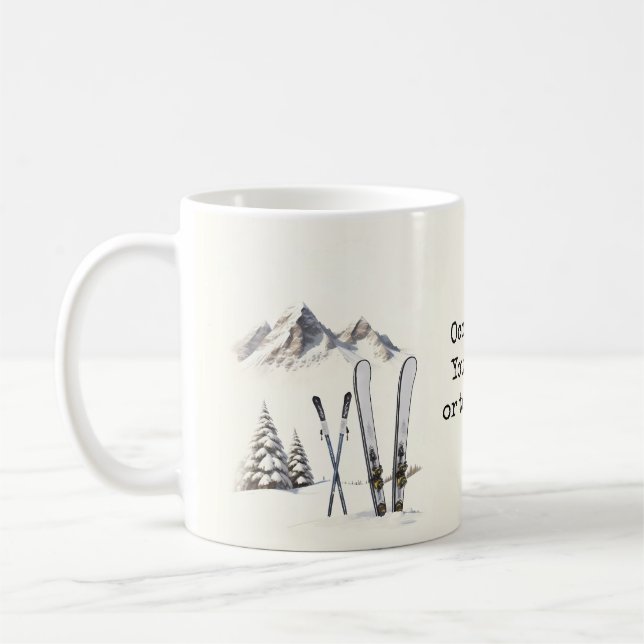 Rustik Watercolor Ski Snö Träd bergsvinter Kaffemugg (Vänster)