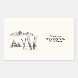 Rustik Watercolor Ski Snö Träd bergsvinter Rektangulärt Klistermärke
