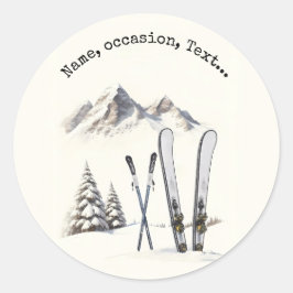 Rustik Watercolor Ski Snö Träd bergsvinter Runt Klistermärke