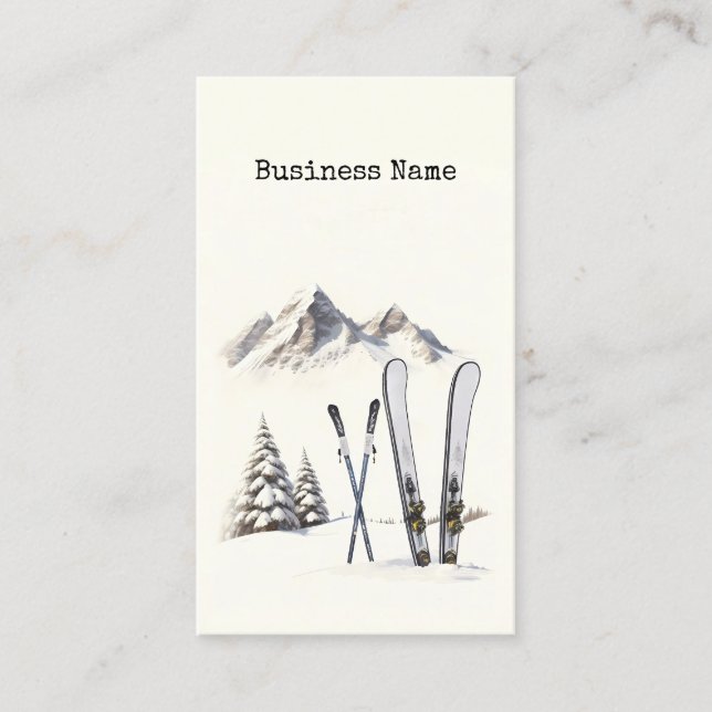 Rustik Watercolor Ski Snö Träd bergsvinter Visitkort (Framsida)
