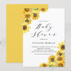Rustik Watercolor Solblomma Baby Shower Inbjudningar