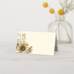 Rustik Watercolor Solros Blommigt Botanicals Placeringskort