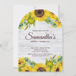 Rustik Watercolor Solros Födelsedagsfest Inbjudningar