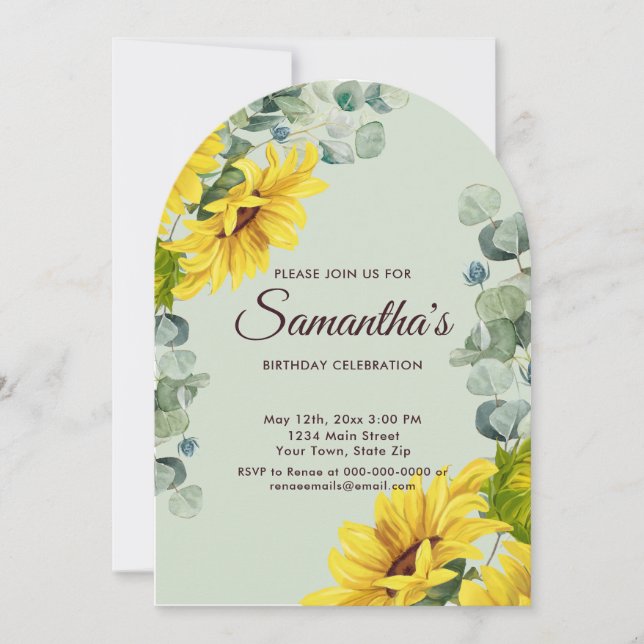 Rustik Watercolor Solros Födelsedagsfest Inbjudningar (Framsida)