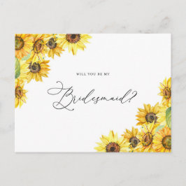 Rustik Watercolor Sunblommor be min Bridesmaid Vykort