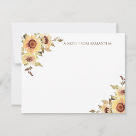 Rustik Watercolor Sunblommor Monogram Anteckningskort