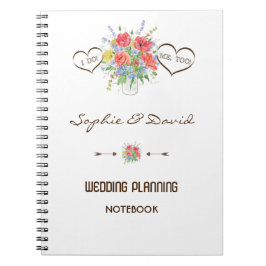 Rustik Watercolor Vild Flowers Bröllopsfixaren Anteckningsbok
