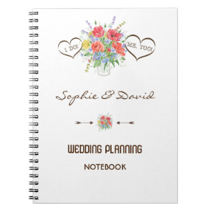 Rustik Watercolor Vild Flowers Bröllopsfixaren Anteckningsbok