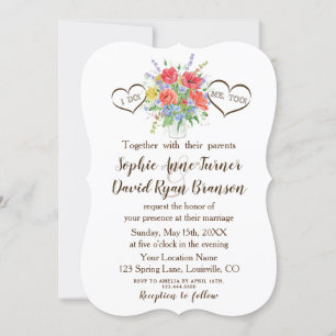 Rustik Watercolor Vild Flowers Hearts Bröllop Inbjudningar