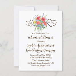 Rustik Watercolor Vild Flowers Hearts Bröllop Inbjudningar