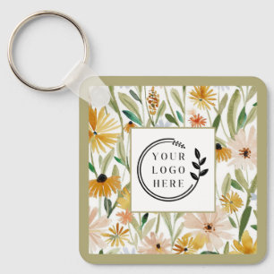 Rustik Watercolor Vild Flowers Logotyp QR Code Nyckelring