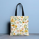 Rustik Watercolor Vild Flowers Logotyp QR Code Tygkasse<br><div class="desc">Rustic Watercolor Vild Flowers Add Logotyp QR Code Corporate Tote bags har ett modernt blommönster för vattenfärg i orange,  rosa,  blått och grönt med din anpassningsbar Business logotyp med din anpassningsbar QR-kod på baksidan. Perfekt för företagsgåvor,  skola,  idrott,  gymmet,  resor m.m. Designad av ©2024 Evco Studio www.zazzle.com/store/evcostudio</div>