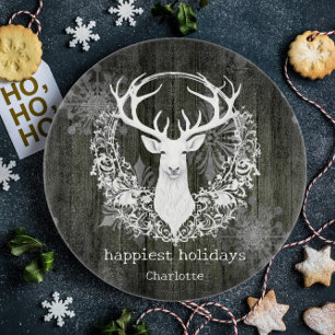 Rustik Watercolor White Reindeer Personalize Grönt