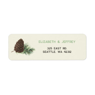 Rustik Watercolor Winter Forest Gräs Cone Bröllop Returadress Etikett