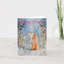 Rustik Watercolor Winter Fox-jul Helgkort
