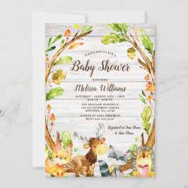 Rustik Watercolor Woodland Animals Baby Shower Inbjudningar