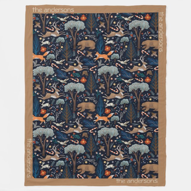 Rustik Watercolor Woodland Animals Träd jul Fleecefilt (Framsidan)