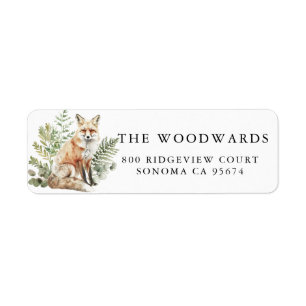 Rustik Watercolor Woodland Fox Returadress Etikett