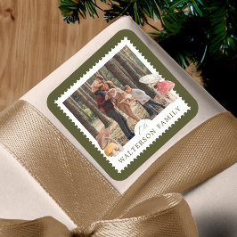 Rustik Watercolor Woodsy Mushroom Photo Frimärke Fyrkantigt Klistermärke