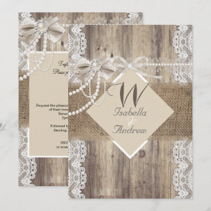 Rustik Wedding Beige Pärlslinga Trä Jute Inbjudningar