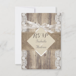 Rustik Wedding Beige Vit Spets Trä RSVP OSA Kort
