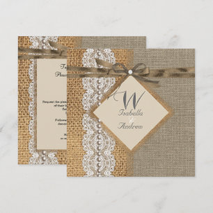 Rustik Wedding Burlap Hessian Spets Pärlor Inbjudningar