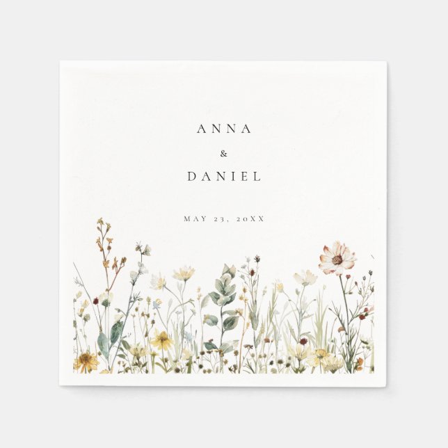 Rustik Wedding i äng med vilda blommor Pappersservett (Framsidan)