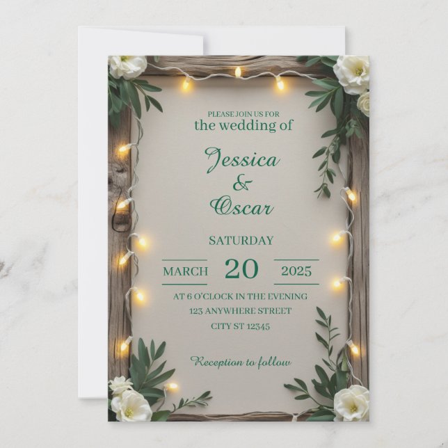 Rustik Wedding med Älvorlyktor Inbjudningar (Framsida)