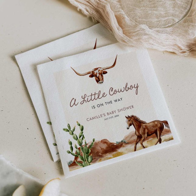 Rustik Western babystölder Pappersservett (A Little Cowboy Western Boy Baby Shower Paper Napkins)