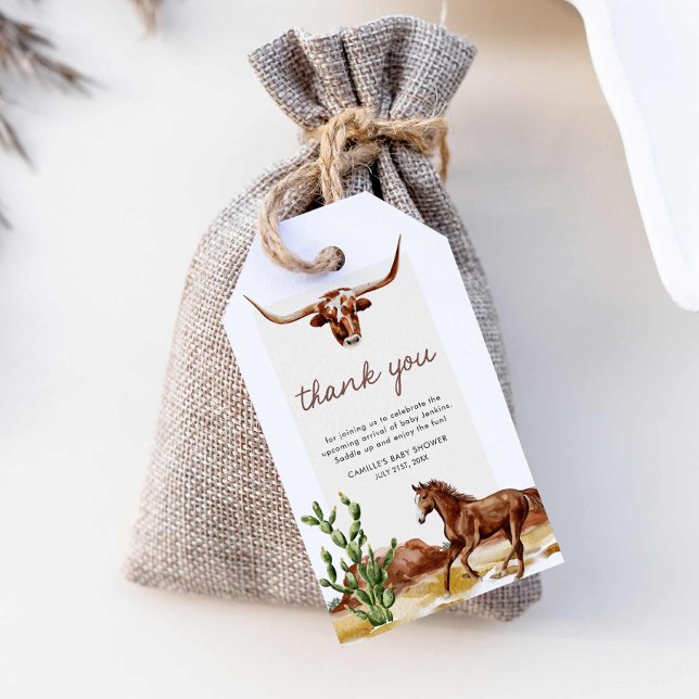 Rustik Western babystölder Presentetikett (Cowboy Western Boy Baby Shower Thank You Tags)