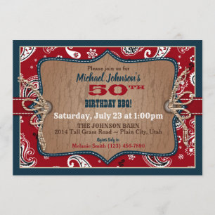 Rustik Western Bandanna Skriv ut Cowboy Birthday Inbjudningar