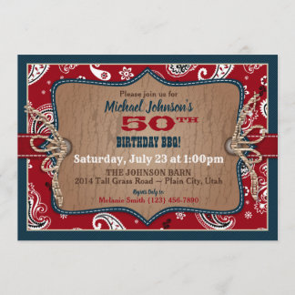 Rustik Western Bandanna Skriv ut Cowboy Birthday Inbjudningar