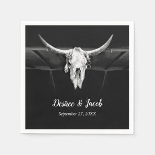 Rustik Western Black and White Bull Skull Bröllop Pappersservett