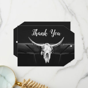 Rustik Western Black and White Bull Skull Bröllop Tack Kort