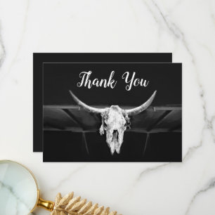 Rustik Western Black and White Bull Skull Bröllop Tack Kort