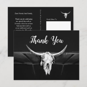 Rustik Western Black and White Bull Skull Bröllop Vykort