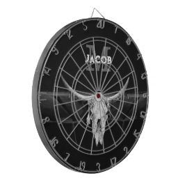 Rustik Western Black and White Bull Skull Monogram Darttavla