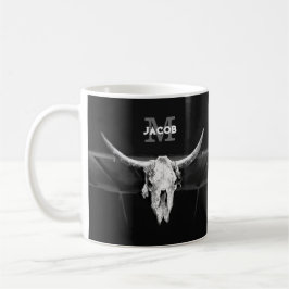Rustik Western Black and White Bull Skull Monogram Kaffemugg