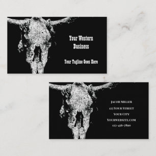 Rustik Western Black and White Vintage Bull Skull Visitkort