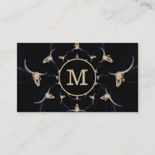 Rustik Western Black Tan Monogram Bull Cow Skull Visitkort