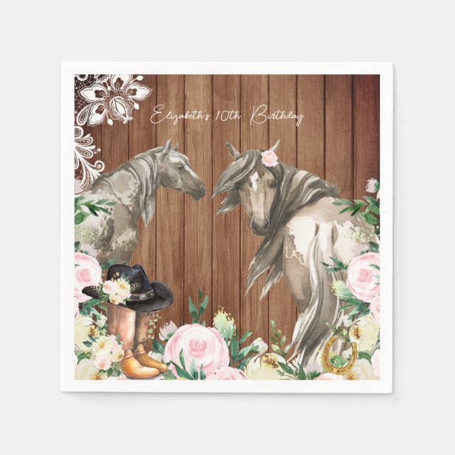 Rustik Western Blommigt Cowgirl-Födelsedagsfest Pappersservett (Framsidan)