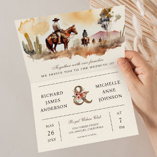 Rustik Western Cowboy Allt-i-ett QR-kod Bröllop Inbjudan