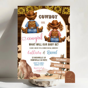 Rustik Western Cowboy eller Cowgirl Köns Avslöjand Inbjudningar
