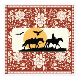 Rustik Western Cowboy Häst Blommig Folklig Konst S Fototryck